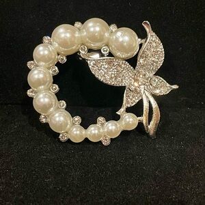 Silver and Pearl Butterfly Brooch